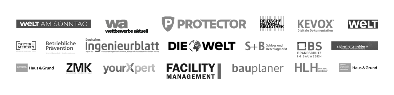 Zusammenstellung der Logos von Medien und Fachverlagen mit Veröffentlichungen von Stefan Budde-Siegel